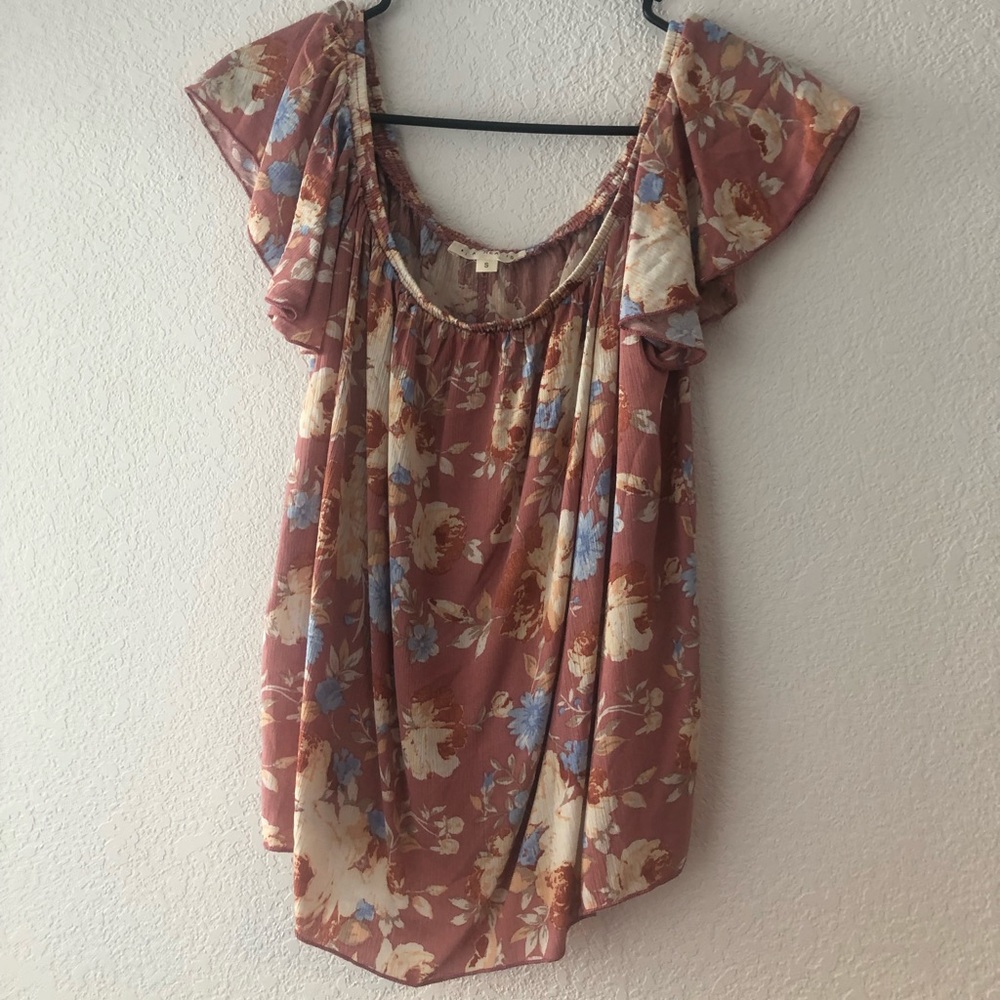 Pink Flower off the shoulder blouse